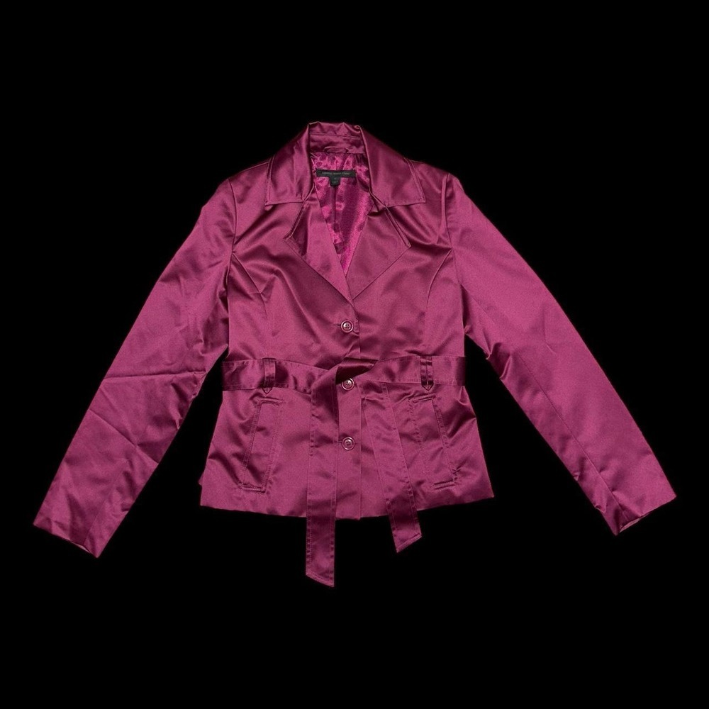 Express Design Studio Y2k 2000s Belted Short Satin Trench Coat Jacket Size S
